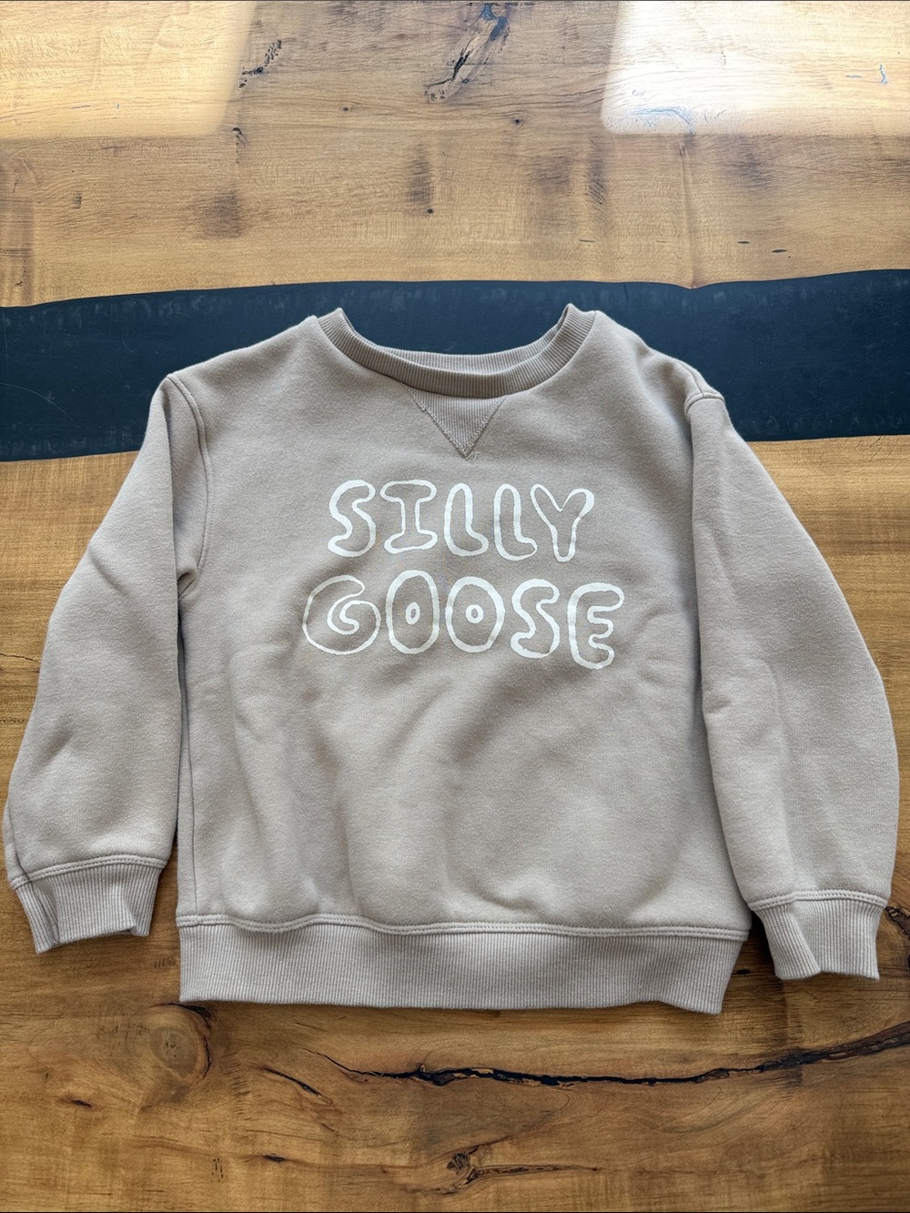 Silly Goose Beige Kids Crew Sweatshirt - Casual Pullover
